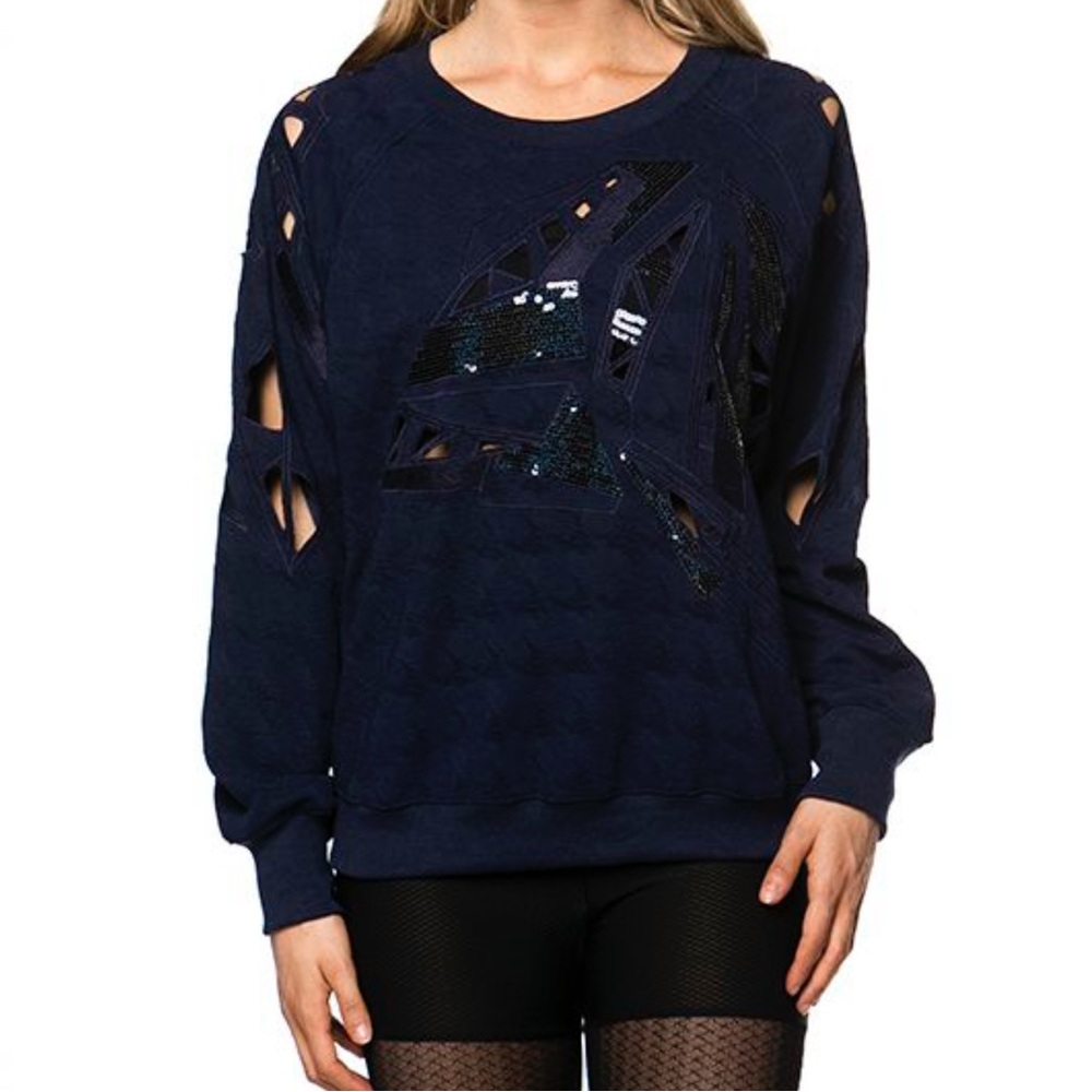 Comme USA navy blue oversized sequin cut out sweater size small
